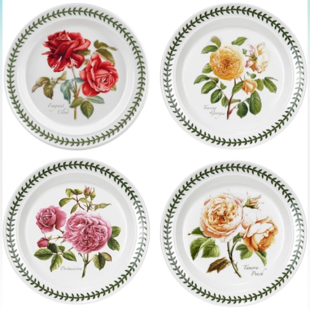 NEW Portmeirion Botanic Roses Salad Plate, Assorted Motif, set of 4.